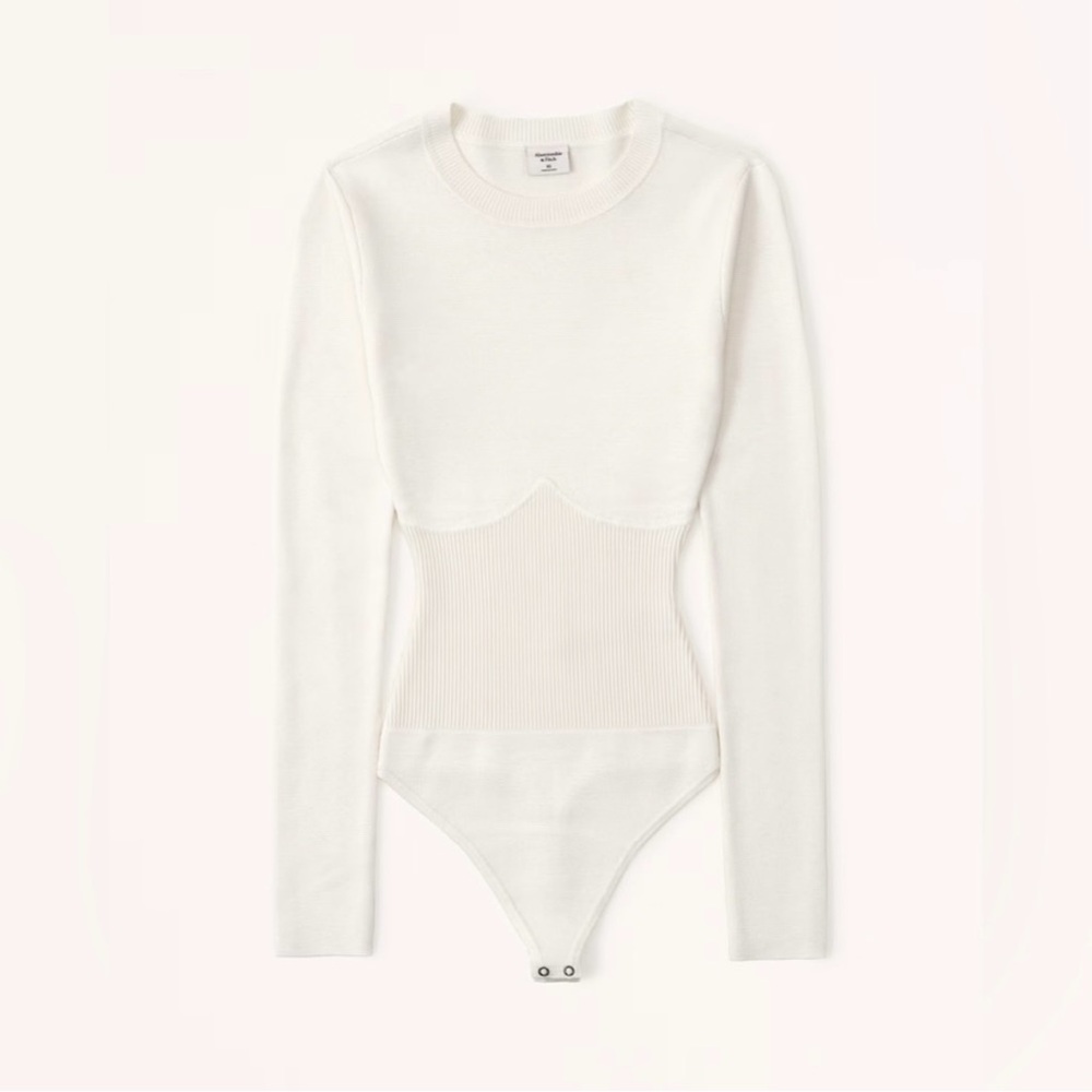 Abercrombie & Fitch long sleeve sweater body suit in cream Ivory, size Medium